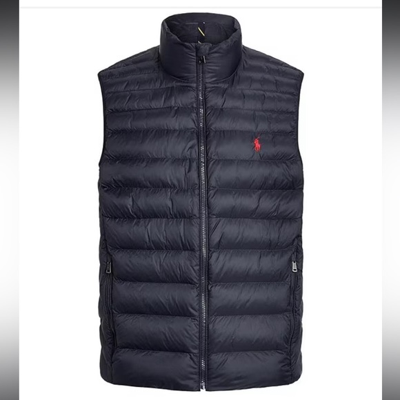 POLO Ralph Lauren Navy Blue The Colden Packable Glossed Vest - Picture 12 of 15
